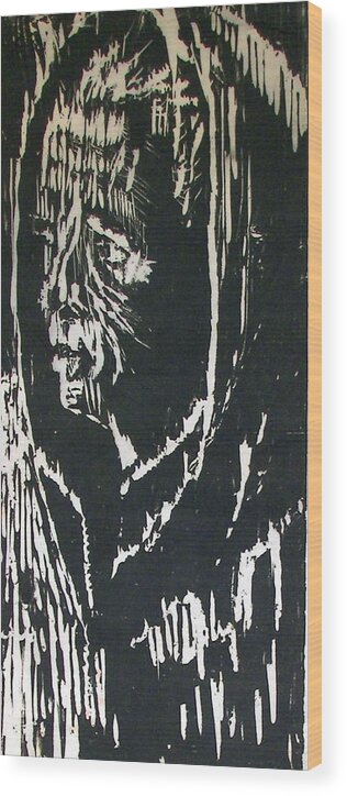  Wood Print featuring the painting Homeless Woman by Patricia Trudeau