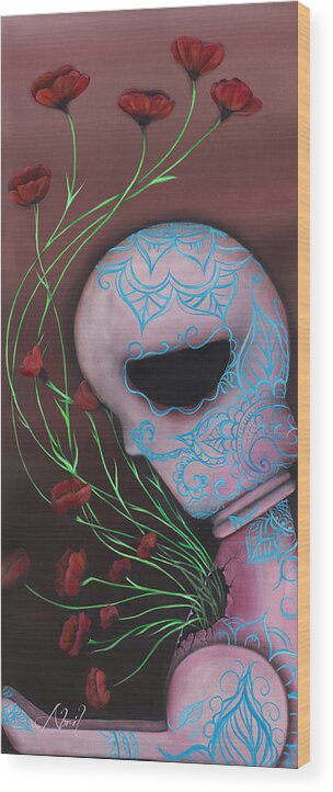 Day Of The Dead Wood Print featuring the painting New Life by Abril Andrade