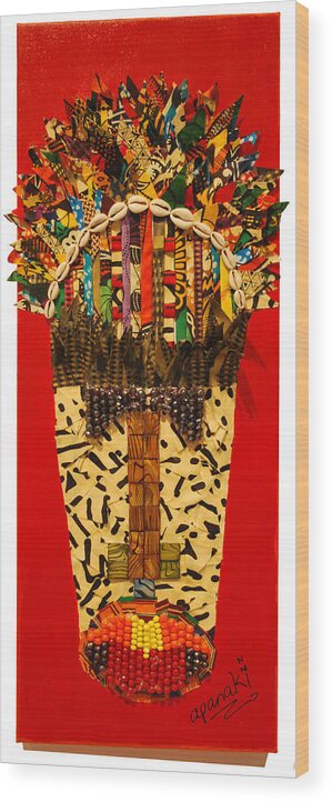 Tribal Mask Wood Print featuring the tapestry - textile Shaka Zulu by Apanaki Temitayo M