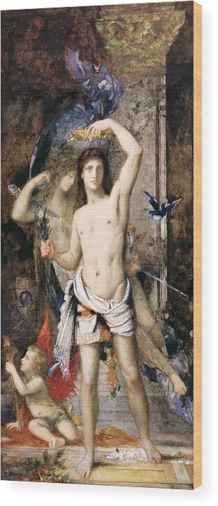 Gustave Moreau Wood Print featuring the drawing Youth and Death by Gustave Moreau
