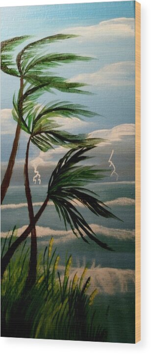 Florida Tropic Palm Trees Wood Print featuring the painting Badwindablowin by Robert Francis