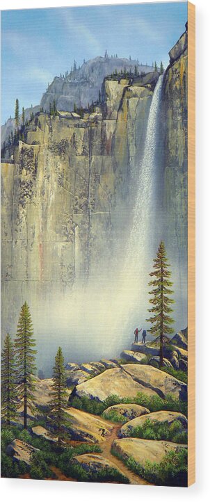Landscape Wood Print featuring the painting Misty Falls by Frank Wilson