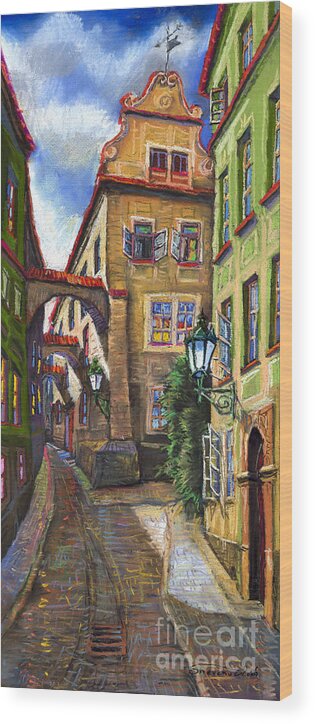 Prague Wood Print featuring the painting Prague Old Street #2 by Yuriy Shevchuk