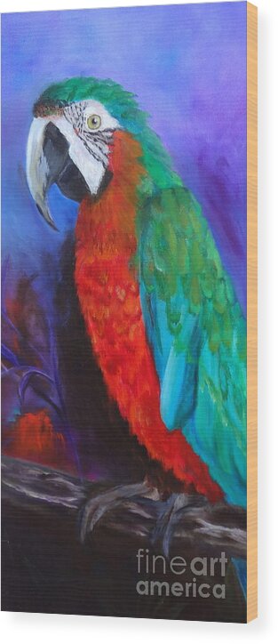 Bird Wood Print featuring the painting Becky the Macaw by Jenny Lee