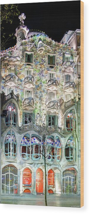 Casa Batllo Wood Print featuring the photograph Casa Batllo at night - Gaudi by Weston Westmoreland