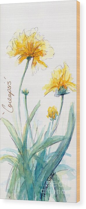 Yellow Wood Print featuring the painting Coreopsis by CheyAnne Sexton