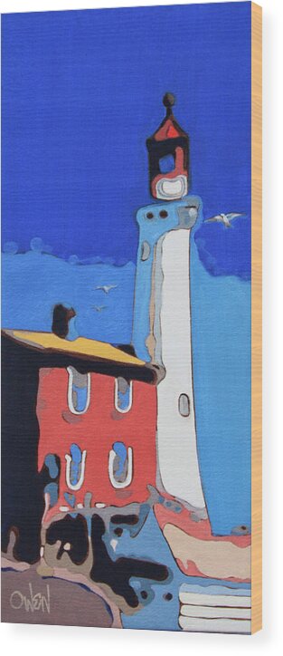 Oil On Canvas. Prints Wood Print featuring the painting Old Fisgard Light by Rob Owen