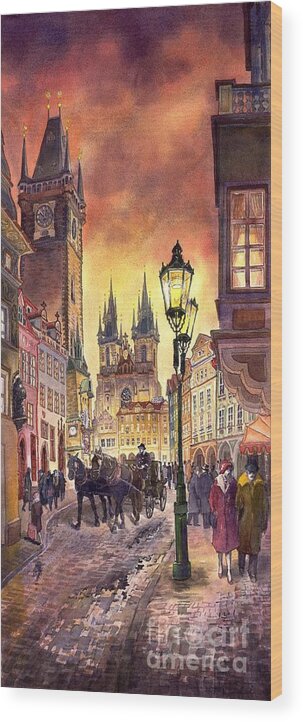 Cityscape Wood Print featuring the painting Prague Old Town Squere by Yuriy Shevchuk
