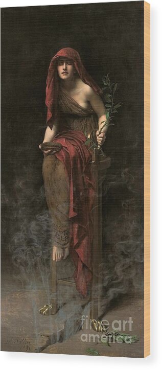 Portrait Wood Print featuring the painting Priestess of Delphi by John Collier