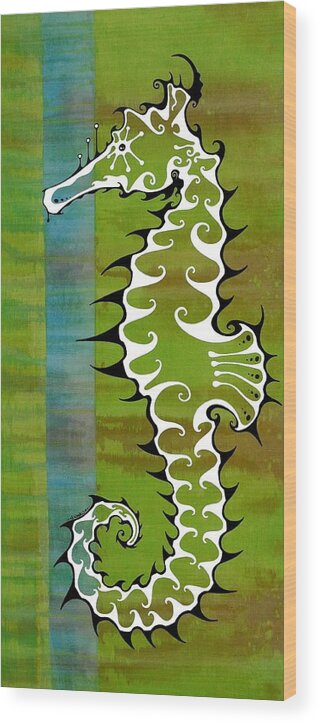Seahorse Wood Print featuring the painting SeaHorse by John Benko