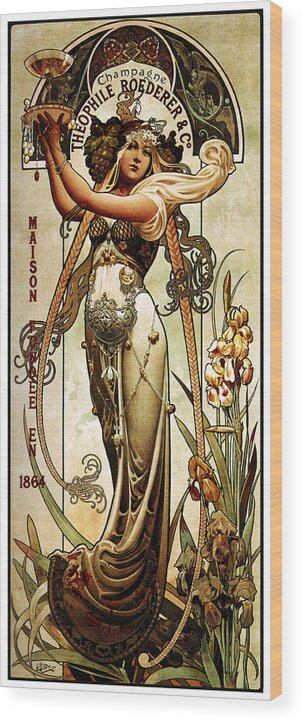 Theophile Roederer Wood Print featuring the mixed media Theophile Roederer - Champagne - Vintage Art Nouveau Advertising Poster by Studio Grafiikka