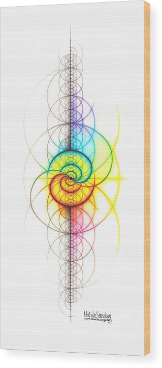 Wave Wood Print featuring the drawing Intuitive Geometry Spectrum Wave Yin Yang Art by Nathalie Strassburg