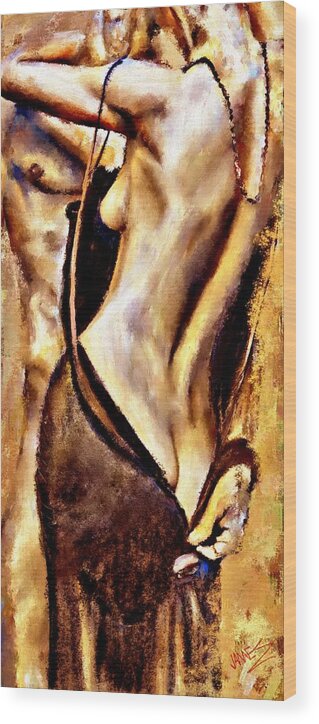 Female Wood Print featuring the painting Nude in love by James Shepherd