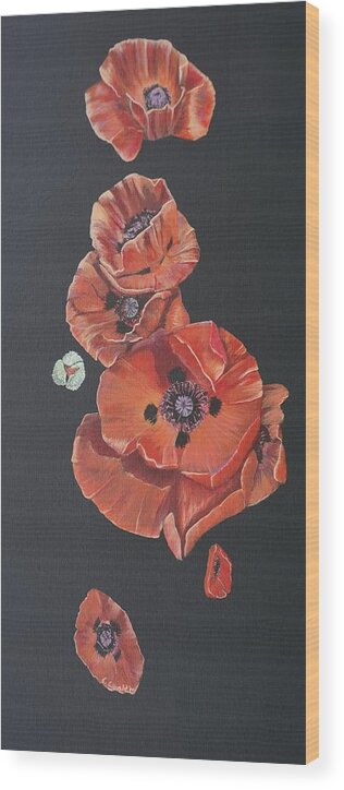 Poppies Wood Print featuring the painting Poppy Group by Elissa Ewald