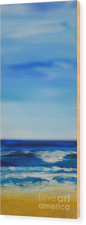 Ocean Wood Print featuring the painting bigSky Beach by Shelley Myers