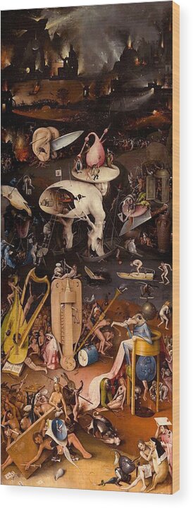 1500-1505 Wood Print featuring the painting The Garden of Earthly Delights - right wing by Hieronymus Bosch