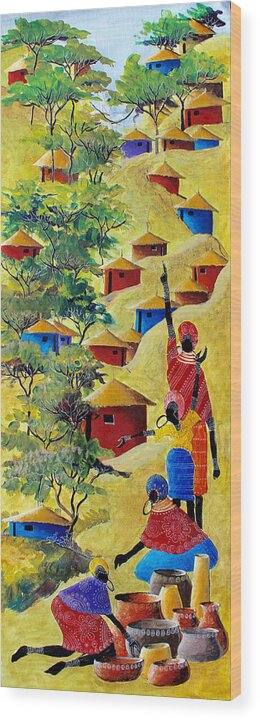 True African Art Wood Print featuring the painting B 363 by Martin Bulinya