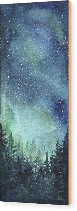 Watercolor Galaxy Wood Print featuring the painting Galaxy Watercolor Aurora Painting by Olga Shvartsur