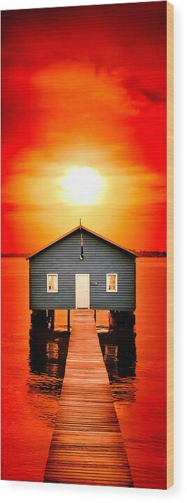 Matilda Bay Boat Shed Wood Print featuring the photograph Blood Sunset Panorama by Az Jackson
