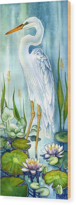 Great Egret Wood Print featuring the painting Majestic White Heron by Lyse Anthony