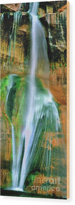 Utah Landscape Wood Print featuring the photograph Panorama Lower Calf Creek Falls Escalante NM Utah by Dave Welling