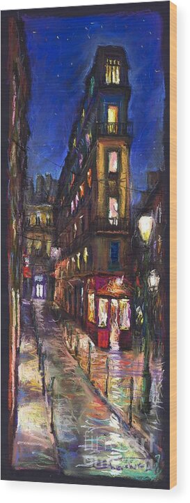 Landscape Wood Print featuring the painting Paris Old street by Yuriy Shevchuk