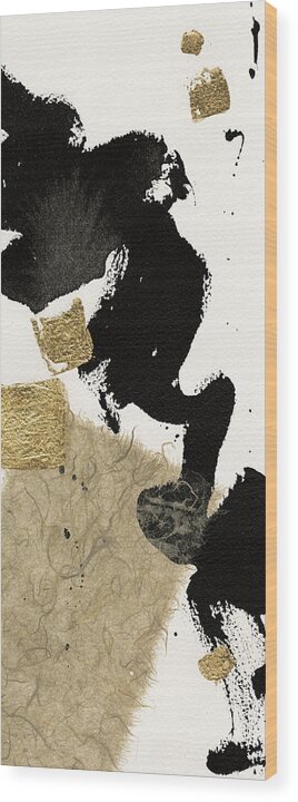 Abstract Wood Print featuring the mixed media Gilded Collage I On White #1 by Chris Paschke