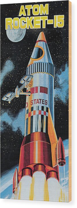 Vintage Toy Posters Wood Print featuring the drawing Atom Rocket-15 by Vintage Toy Posters