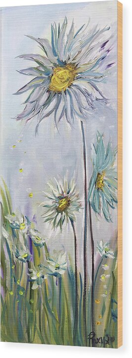Daisies Wood Print featuring the painting Big Fat Daisies by Roxy Rich