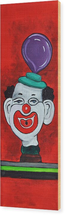 Clowns Wood Print featuring the painting Clown With Purple Balloon by Patricia Arroyo