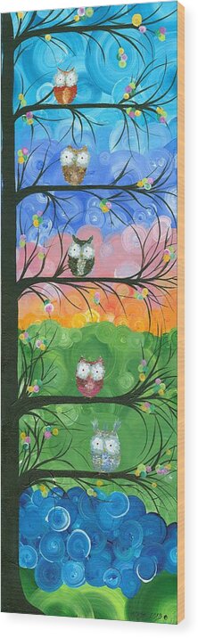Owls Wood Print featuring the painting Hoolandia Family Tree 02 by MiMi Stirn