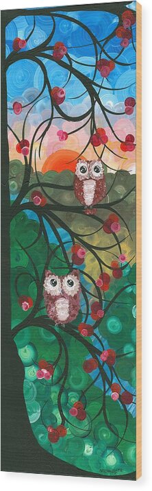 Owls Wood Print featuring the painting Owl Couples - 03 by MiMi Stirn