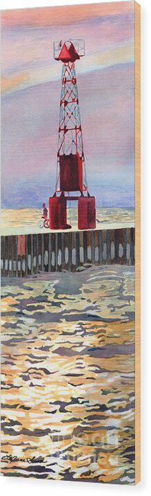 Pentwater Wood Print featuring the painting Pentwater South Pier by LeAnne Sowa