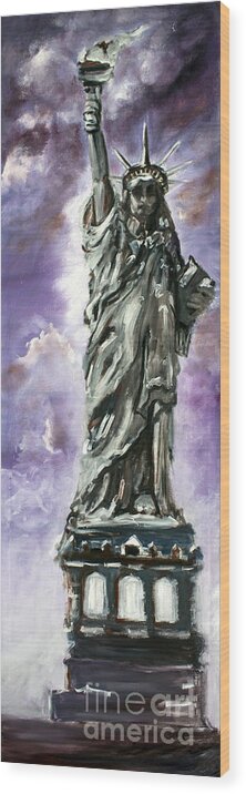 New York Wood Print featuring the painting Statue of Liberty Part 3 by Ginette Callaway