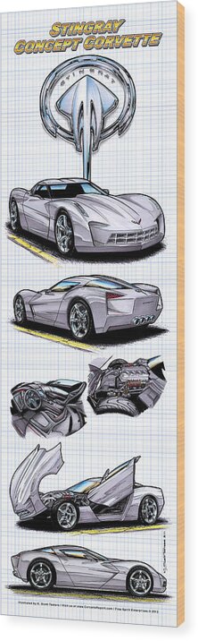 Stingray Concept Wood Print featuring the digital art Stingray Concept Corvette by K Scott Teeters