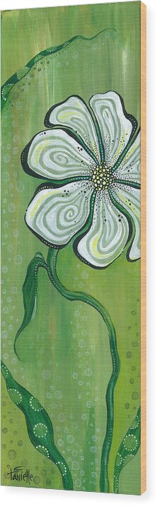White Flower On Green Background Wood Print featuring the painting Peace by Tanielle Childers