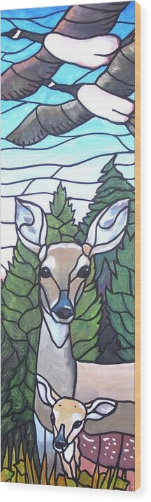 Deer Wood Print featuring the painting Deer Scene by Jim Harris