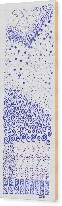 Blue And White Wood Print featuring the drawing Festival of Blues by Corinne Carroll