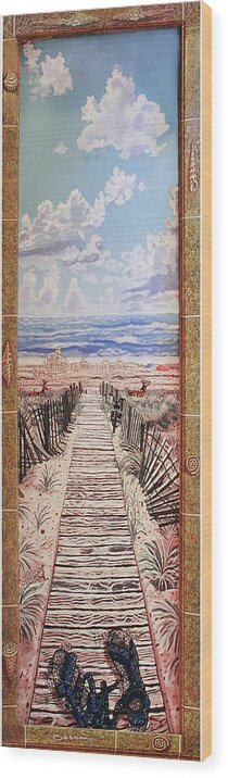 Fire Island Beach Wood Print featuring the painting Fire Island walkway To The Beach by Bonnie Siracusa