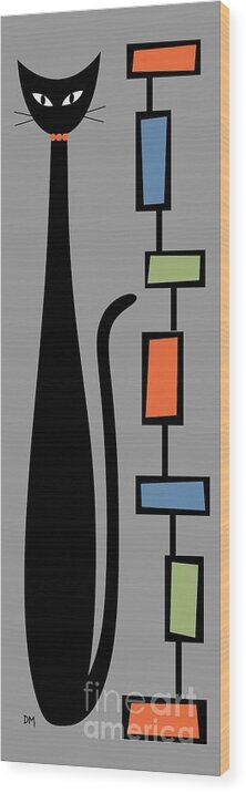  Wood Print featuring the digital art Rectangle Cat 2 on Gray by Donna Mibus