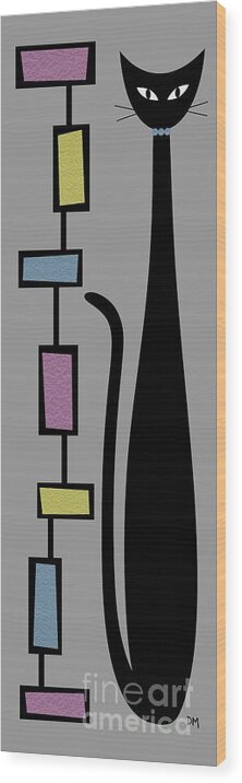  Wood Print featuring the digital art Rectangle Cat 3 on Gray by Donna Mibus