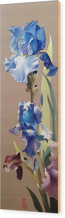 Russian Artists New Wave Wood Print featuring the painting Blue Irises by Alina Oseeva