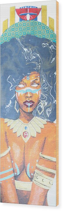 Black Wood Print featuring the mixed media Goddess Bilquis by Edmund Royster