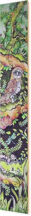 Karlakayart Wood Print featuring the tapestry - textile Green Owl by Karla Kay Benjamin