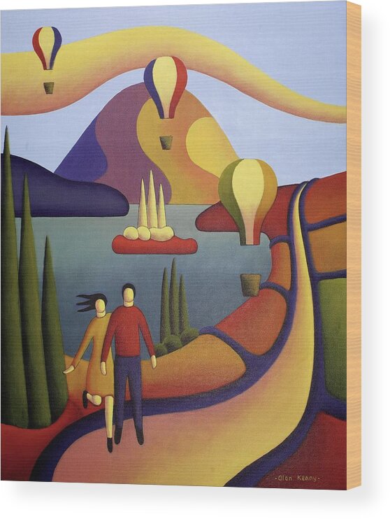  Alan Kenny Wood Print featuring the painting Happy Days by Alan Kenny