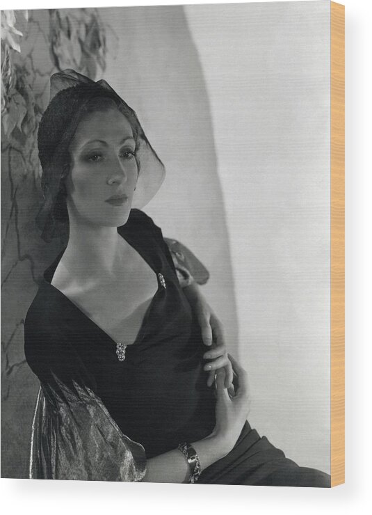Accessories Wood Print featuring the photograph A Model Wearing A Talbot Hat #1 by Horst P. Horst
