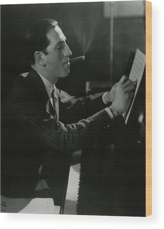 Music Wood Print featuring the photograph A Portrait Of George Gershwin At A Piano by Edward Steichen
