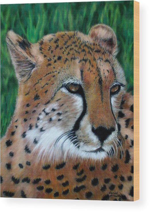 Children's Rooms Wood Print featuring the painting Cheetah #1 by Carol McCarty