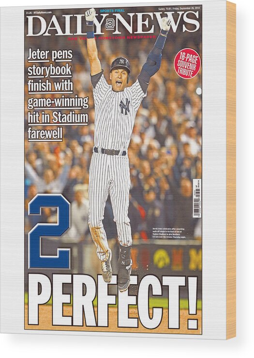 American League Baseball Wood Print featuring the photograph Daily News Front Page Wrap Derek Jeter by New York Daily News