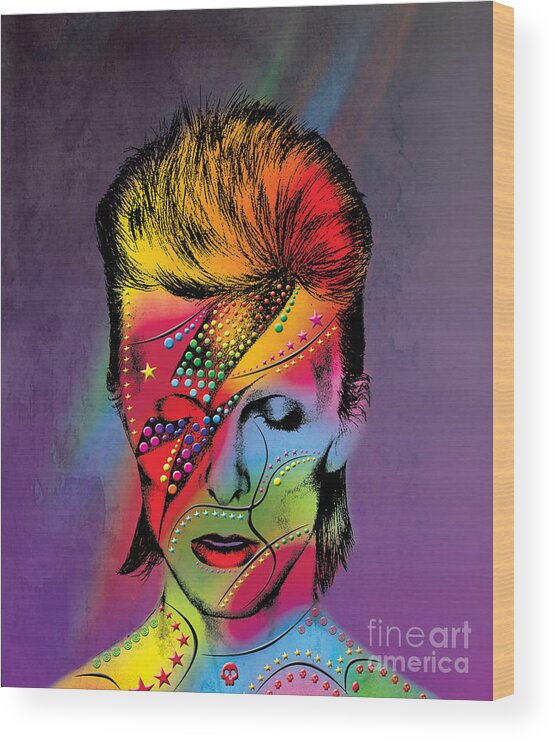 Celebrity Wood Print featuring the digital art David Bowie by Mark Ashkenazi